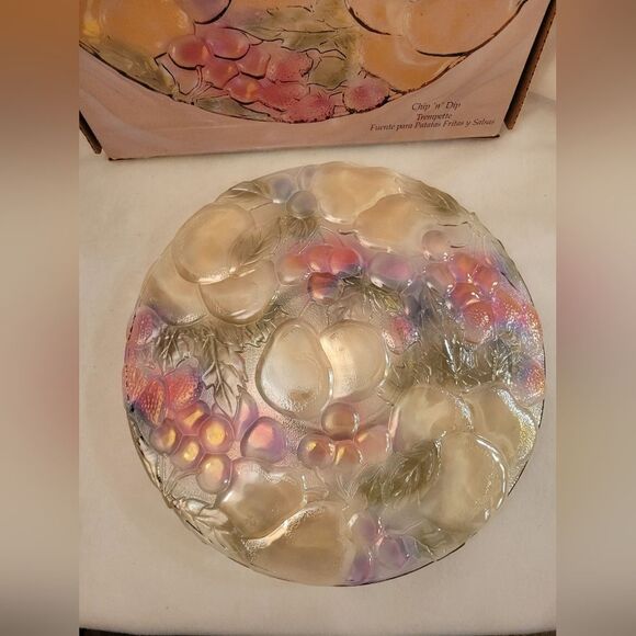 Rainbow Garden Chip N' Dip Tray Unique Indiana glass 13 inches pre-owned in box - Picture 3 of 5